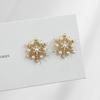 925 Silver Needle Flash Diamond Snowflake Pearl Stud Earrings, Korean Exquisite Internet Celebrity French Light Luxury Elegant Charming 