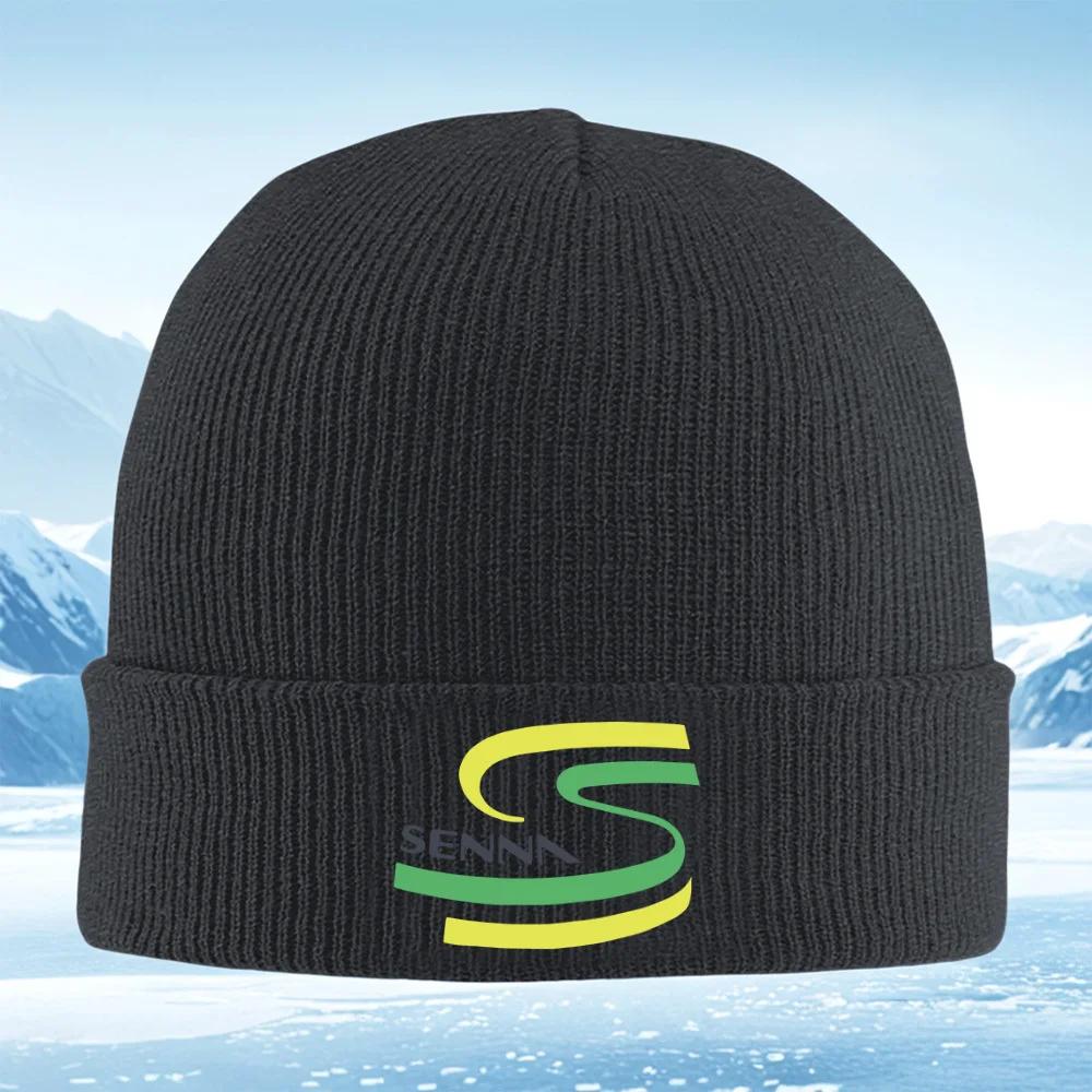 New Curved green,yellow shapes with Senna text Men Women Unisex Knitted Hat Beanie Pullover Cap Winter Thermal Warm Christmas Ou