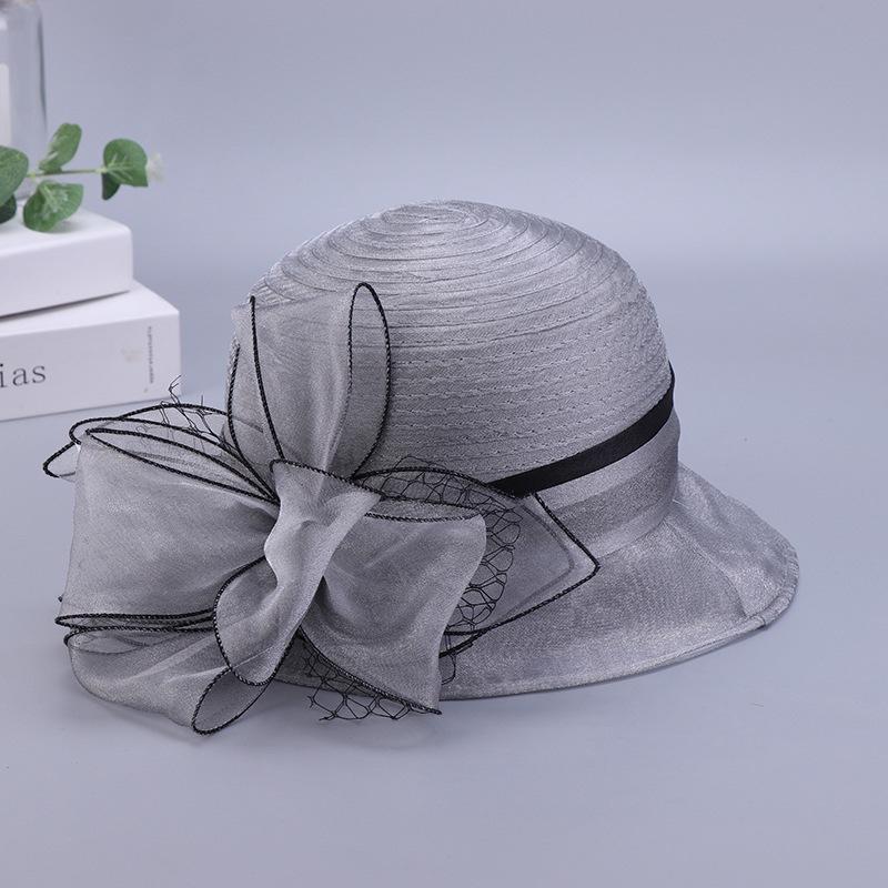 

Hat female visor in the elderly sun hat organza bucket hat big brim big brim sun hat M（56-58cm） светло-серый