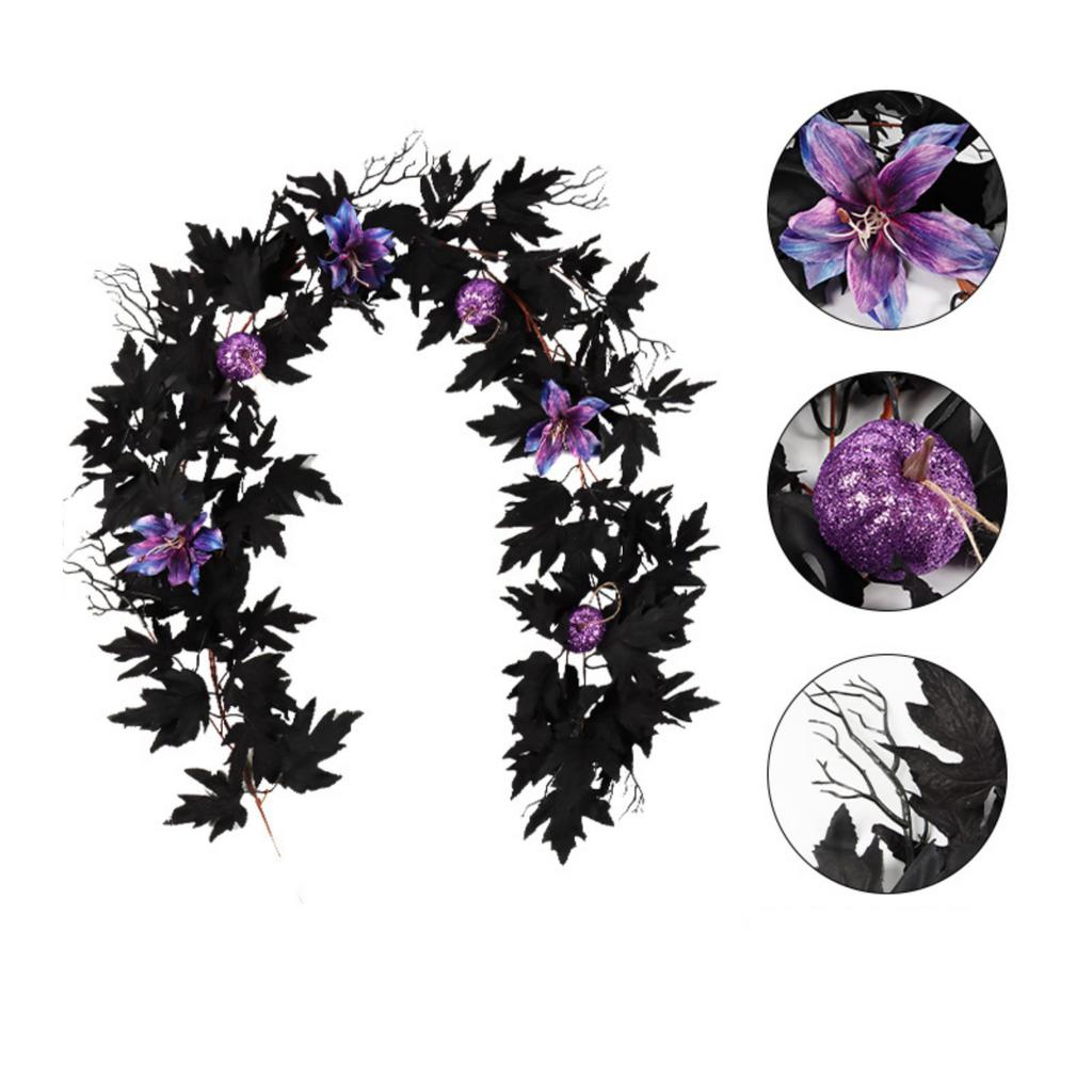 Artificial Maple Leaf Pumpkin Vine Garland 170 To 180cm Halloween Decorative Faux Leaf Garland for Seasonal Home and Event Decoration