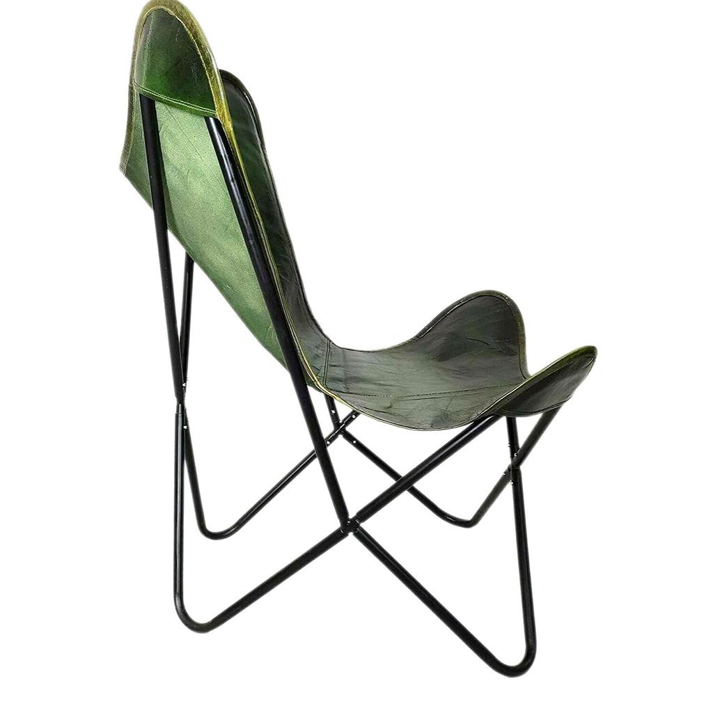 Vintage Buffalo Natural Green Leather Butterfly Krzesło Składane Lounge AccentChair