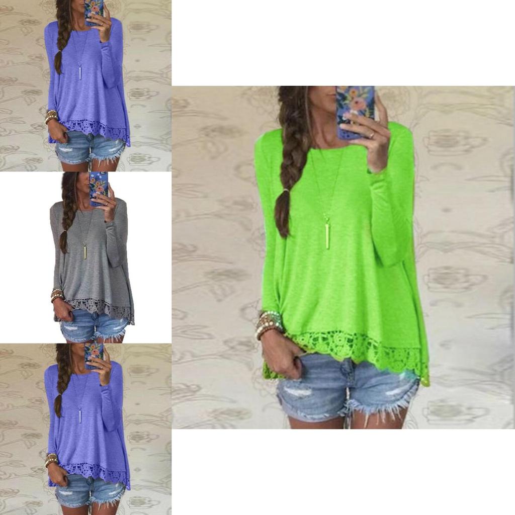 Chic Femme Blouse Manches Longues Dentelle Sweat Lche T-shirt Perfect For Casual Occasions