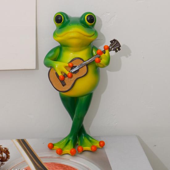 Guitarist Frog Figurine Resin Drummer Frog Sculpture Animal Decoration Frog Statue for Home Office Desktop Decor