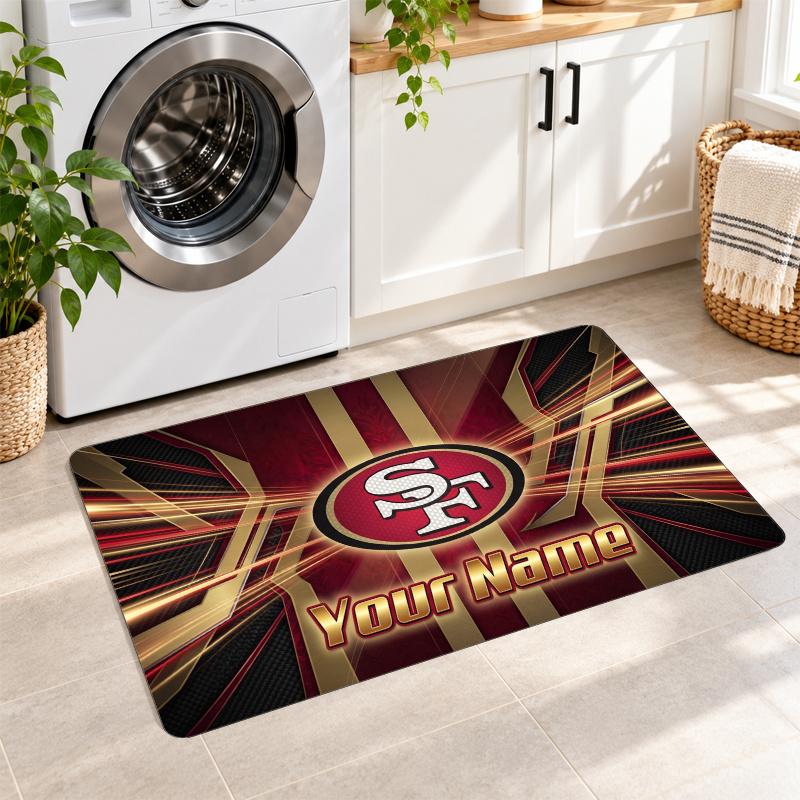 San Francisco 49ers Custom Name Flannel Rug Kitchen Mat Non Slip Floor Carpet Personalized Home Decor
