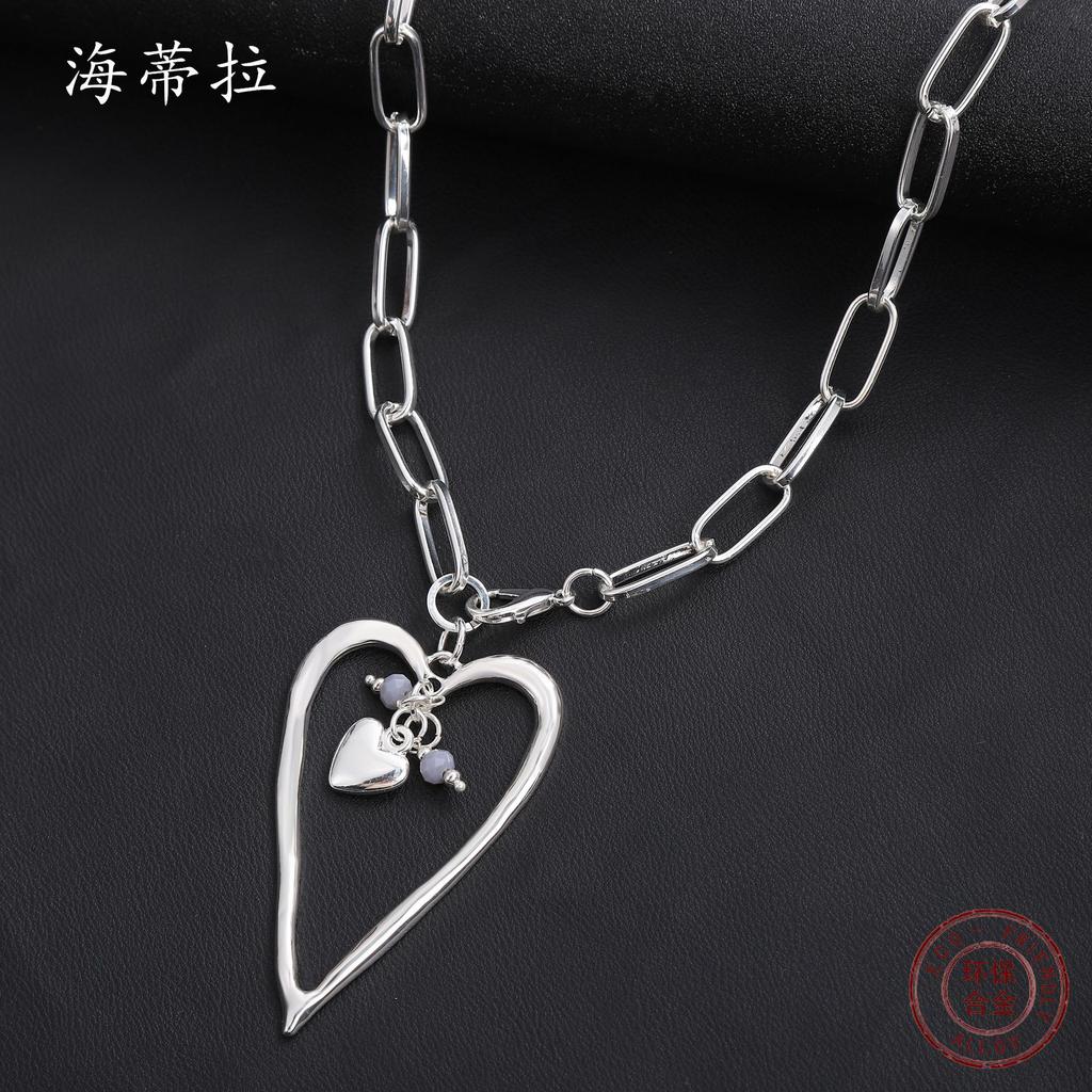 Übertriebene Spice Girl Metall Big Love Halskette, Punk Dicke Kette Pfirsichherz Damen Vielseitige Pulloverkette