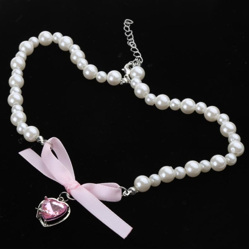 Sweet Pink Heart Necklace with Imitation Pearl Elegant Heart Cross Choker Clavicle Chain for Women Teen Fashion Jewelry
