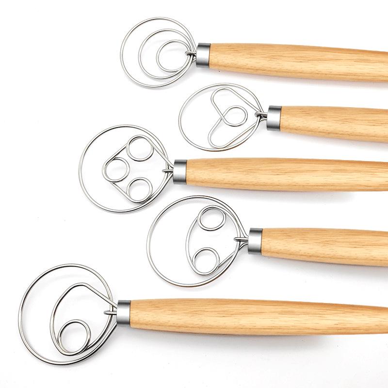 Stainless Steel Egg Beater & Dough Mixer with Wooden Handle