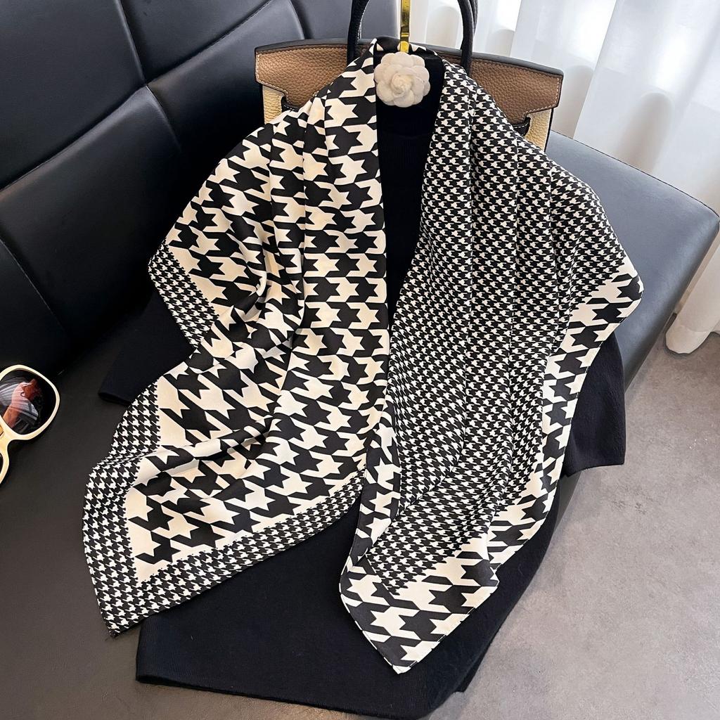 Simple 91cm square scarf ins Han Da striped silk multi-functional scarf fashion day shawl silk scarf light luxury