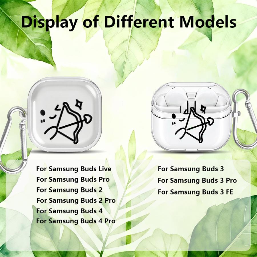 Stick Figure Face Case For Samsung Galaxy Buds 2 4 Pro 4Pro Live 2Pro 3 FE 3Pro Clear Earphone Cases Cover With Hook