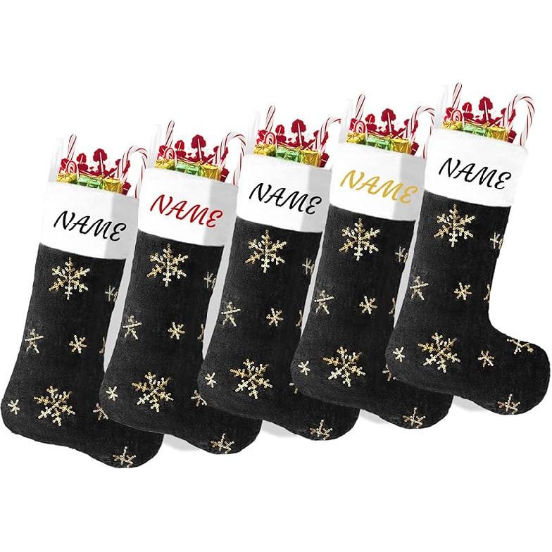 2PCS Plush Christmas Stockings White Faux Fur Large 56cm Deluxe Hanging Xmas Stockings with Silver Sequin Snowflake for Christmas Fireplace