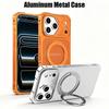 Aluminum Frame Frosted PC Back Case For iPhone 17 Pro Max 16 15 Pro Max, 360° Rotating Stand Magnetic Wireless Charging Cover