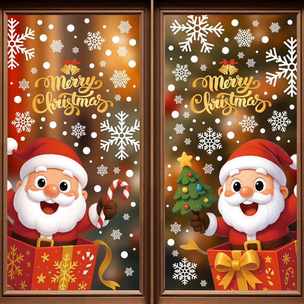 Weihnachtsaufkleber Weihnachtsmann Schneemann Glasaufkleber Fensterdekoration Schneeflocken Fensteraufkleber
