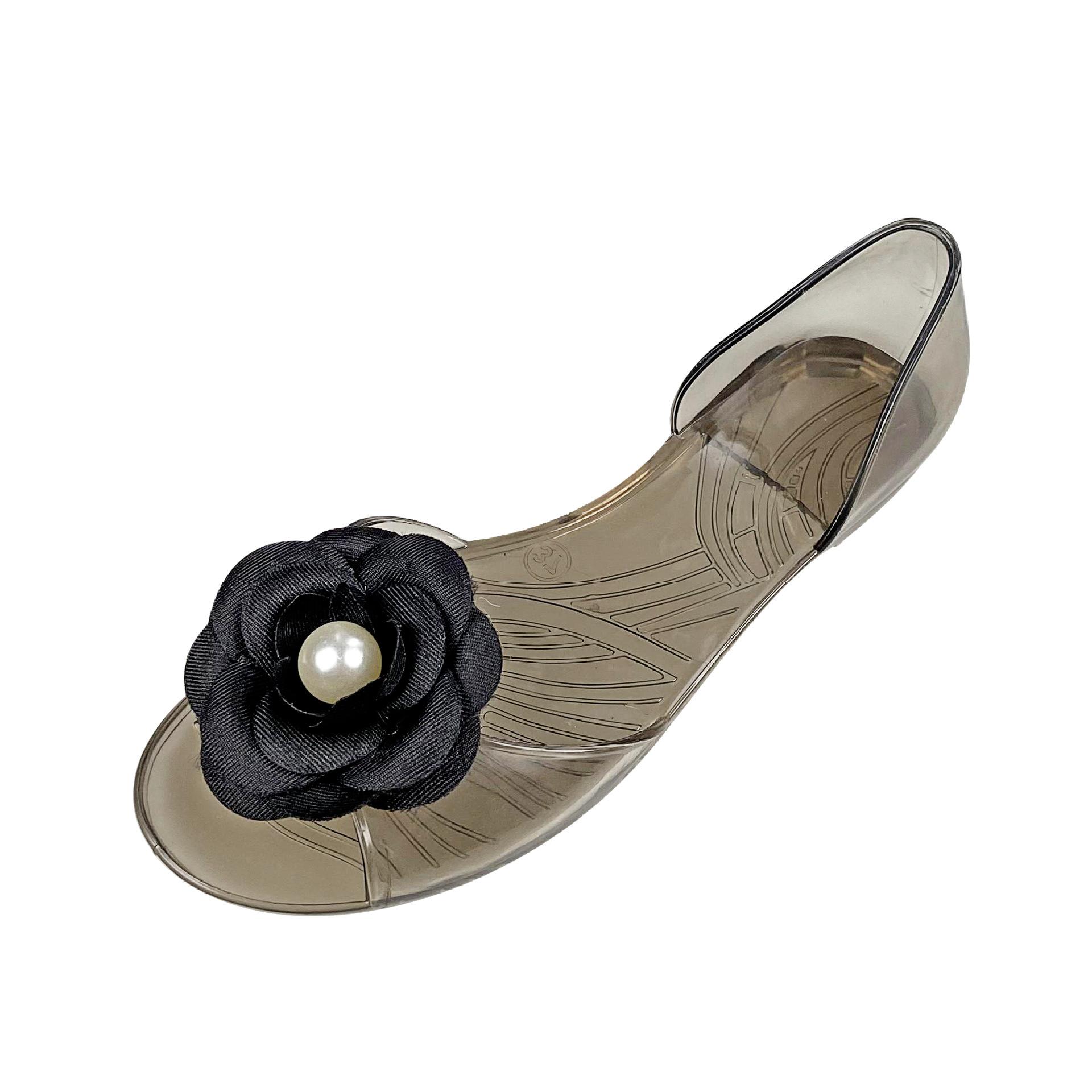 

Ladies Fashion Slippers Bow Crystal Shoes Pvc Comfortable Casual Flats Beach Shoes 41 прозорий колір чорний