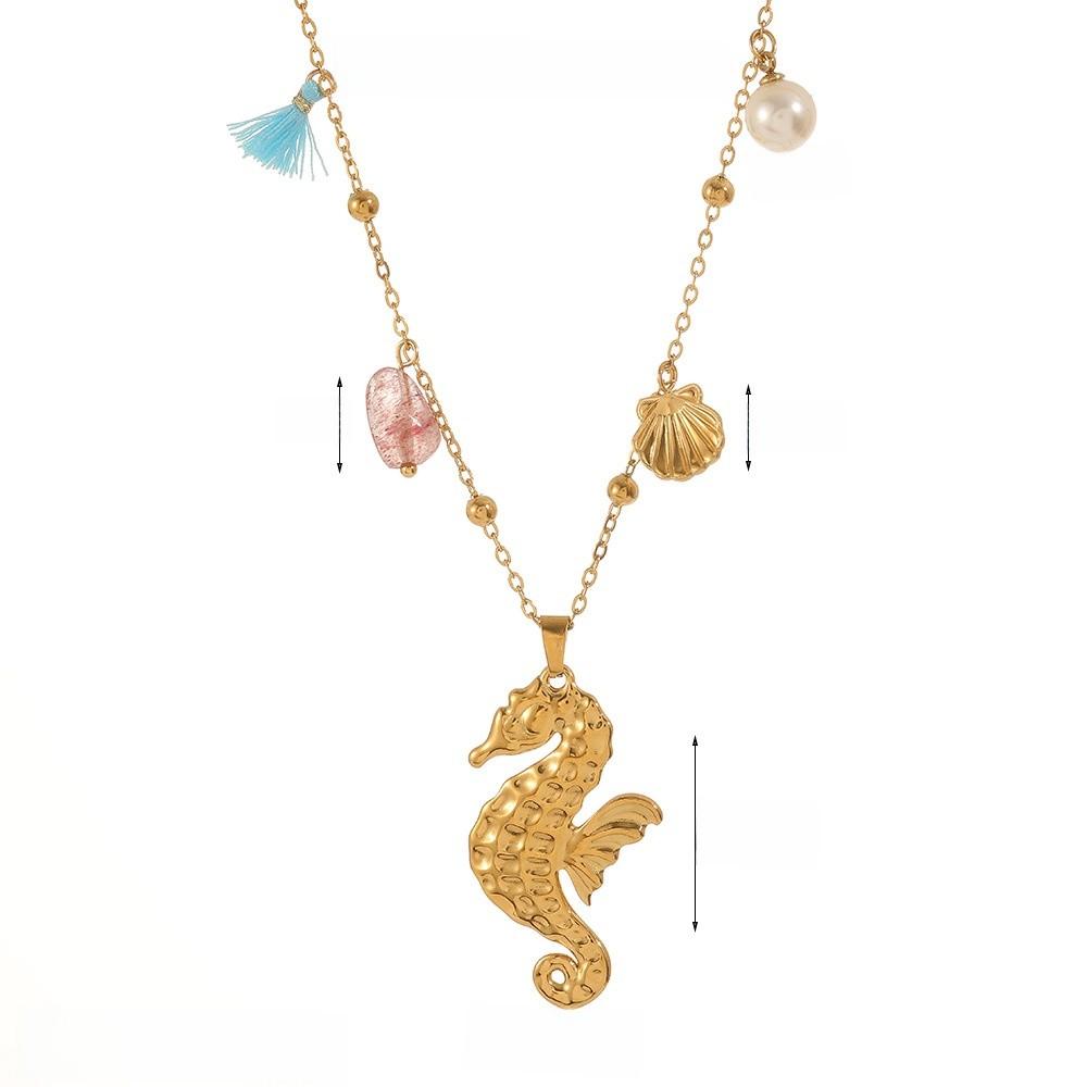 Ocean Style Starfish Shell Stainless Steel Necklace For Women With Geometric Design