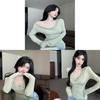Oversize V Neck T Shirt For Women With Chain Detail In Green For Fall