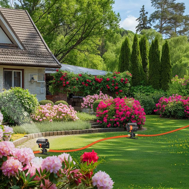 16-Hole Adjustable Oscillating Sprinkler with Solid Base - Automatic Swing Irrigation System for Lawns and Gardens, Black & Oran