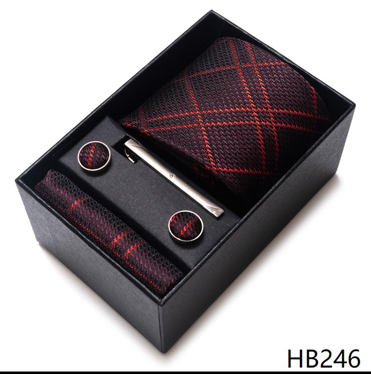 Tie Handkerchief Cufflink Set For Men Necktie Holiday Gift Box Blue Gold Suit Accessories Slim Wedding Gravatas