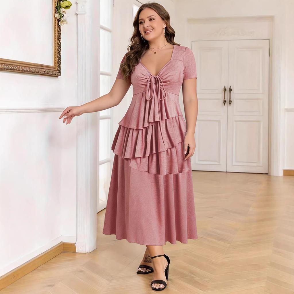 Women's Spring/Summer New Style Irregular Cake Skirt Short Sleeve Strappy High-Waisted Dress