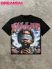 Double Sided Cherub Angel Print TShirt Retro Letter Graphic Unisex Oversized Black Tee