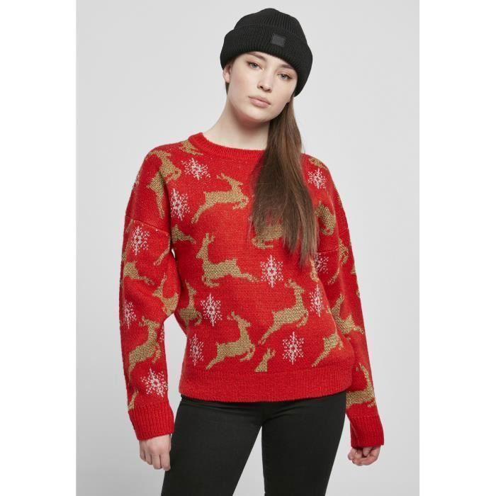 Sweatshirt Femme - Urban Classics - Christmas - Oversized - Rouge/Doré - Manches Longues