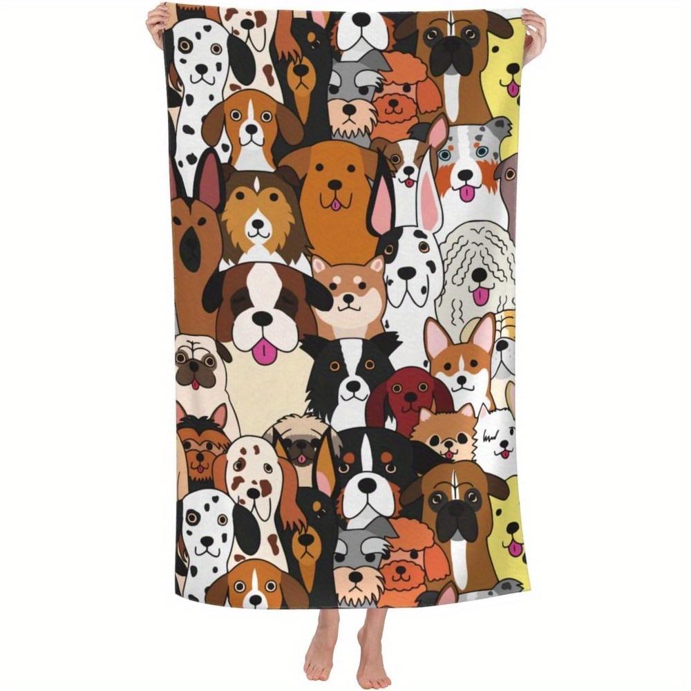 

Playful Cartoon Dog Print Beach Towel Flat Print Quick Dry Microfiber Bath Towel for Yoga Fitness Travel Swimming Outdoor W30*H60(CM)