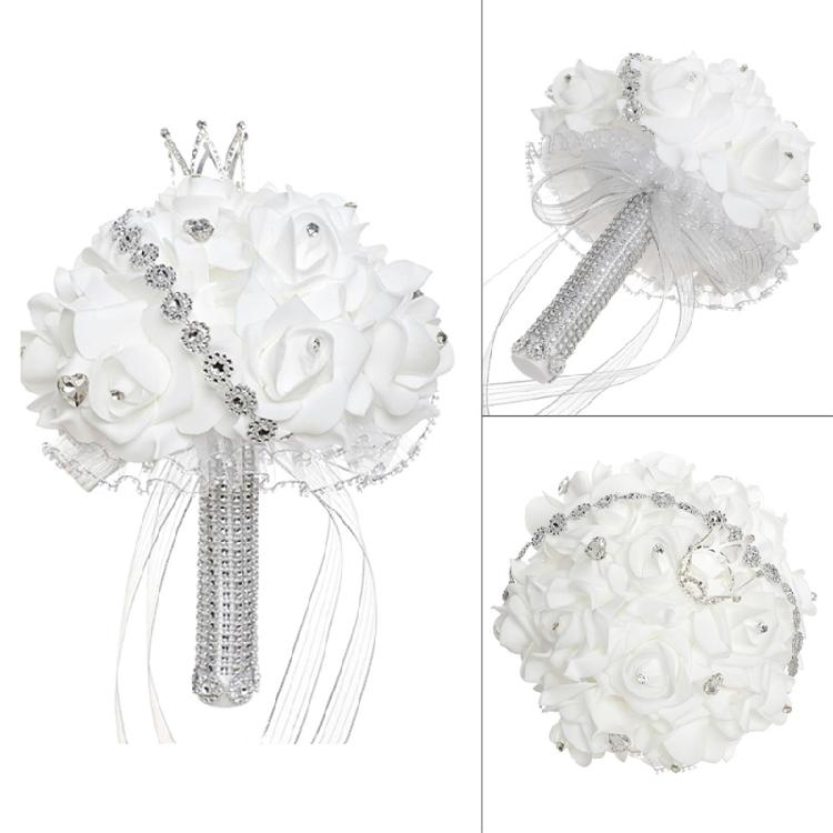 Diamond Crown Decorative Handheld Flower Rhinestones Wedding Bouquet with Ribbon