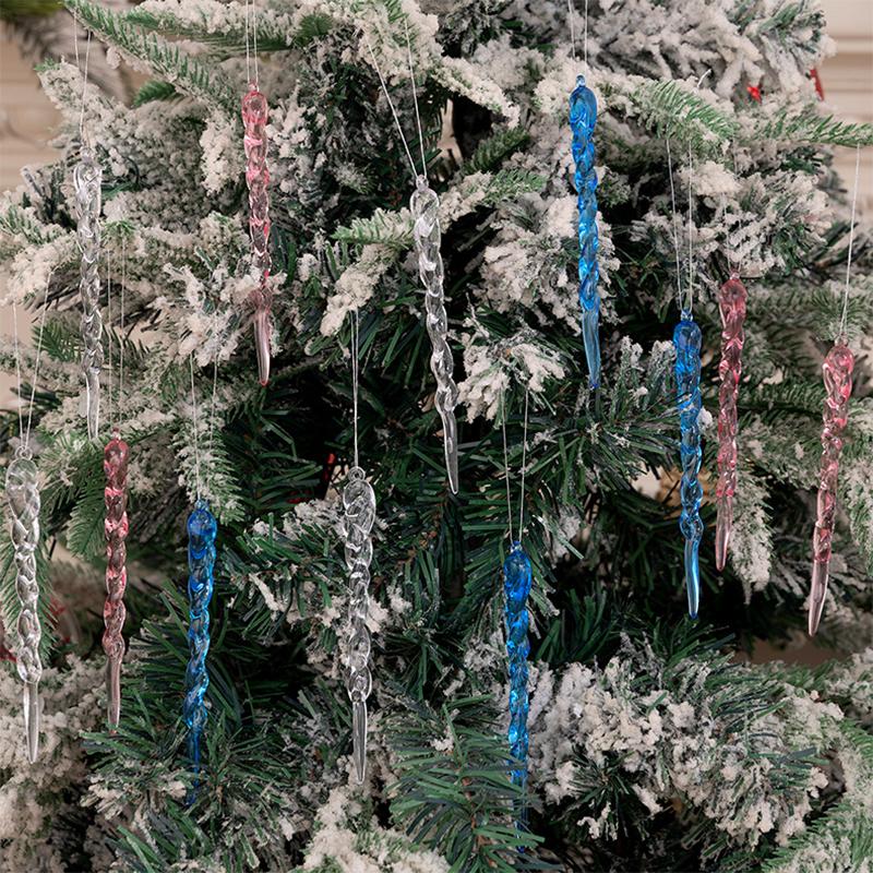 12 Stück transparente Christbaumschmuck, simulierte Eiszapfen, Dekorationen für den Urlaub, Winterparty, Dekoration, Weihnachtsschmuck, Geschenke