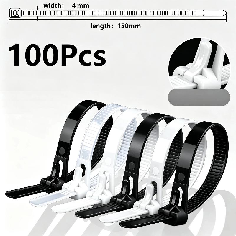 100Pcs Multi-Purpose Reusable Cable Straps Durable Nylon Lock Loop Zip Ties for DIY Craft Cord Fastening
