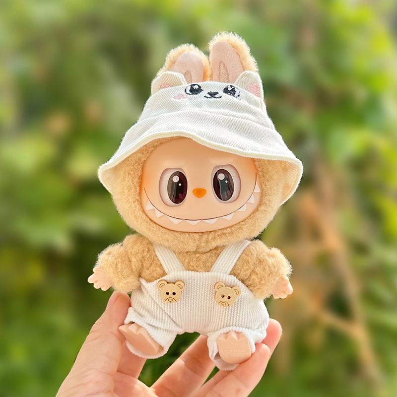 Labubu Clothes Cartoon Overalls 2-Piece Set For 17Cm Dolls Overalls& Cap Labubu Doll Clothes For Photography Props