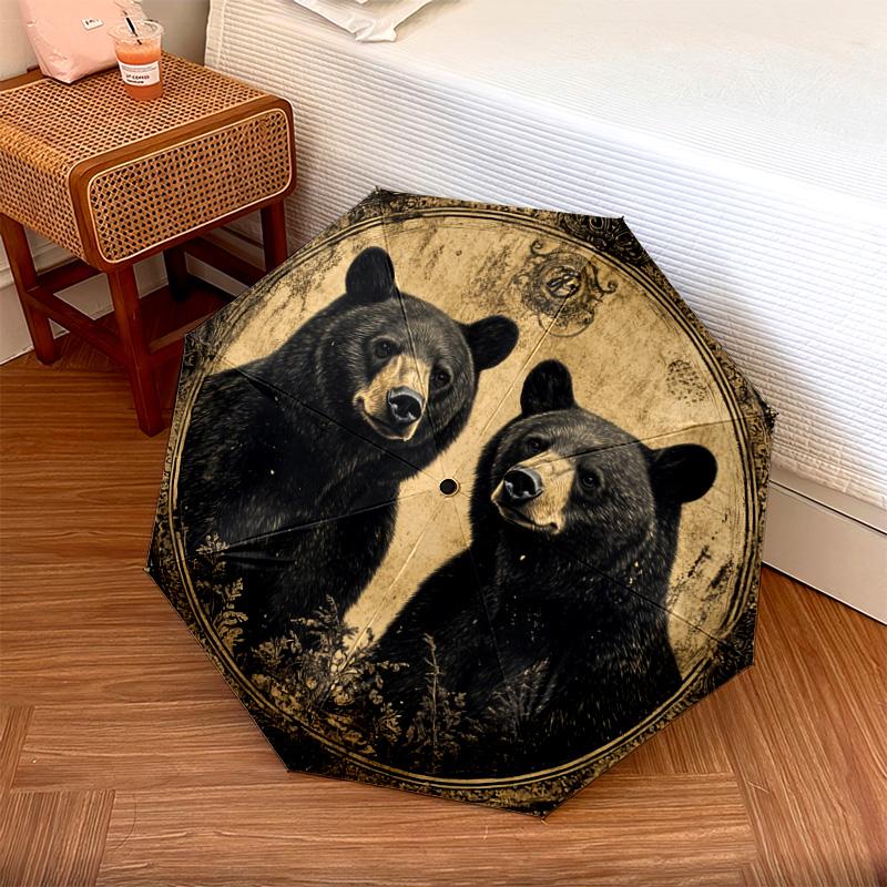 1 PC Automatic Folding Umbrella - Black Bears Pattern, Portable & Foldable Design with 8 Ribs, Christmas Birthday Gifts