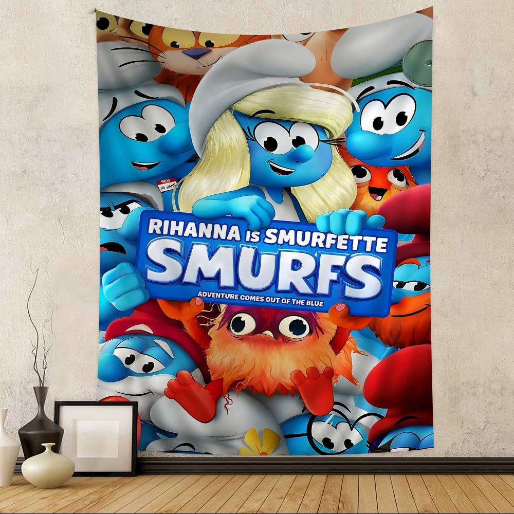 Cartoon SSmurfs Anime Tapestry Hippie Flower Wall Carpets Dorm Decor Cheap Hippie Wall Hanging