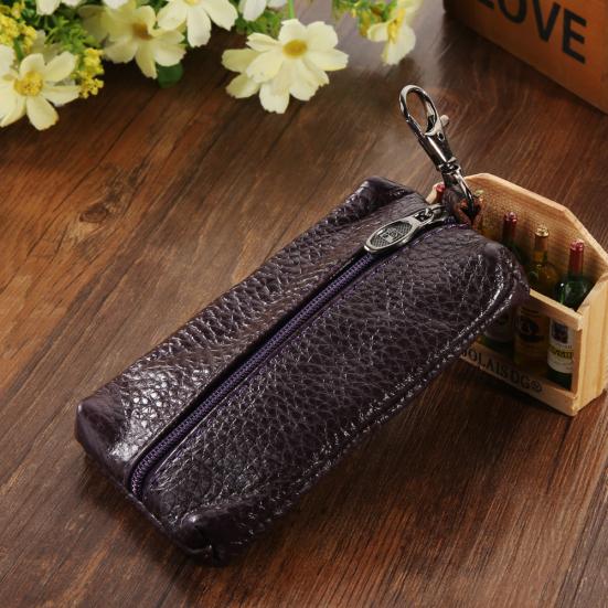 Genuine Leather Key Holder Wallet Men Keys Organizer Women Zipper Key Chain Case