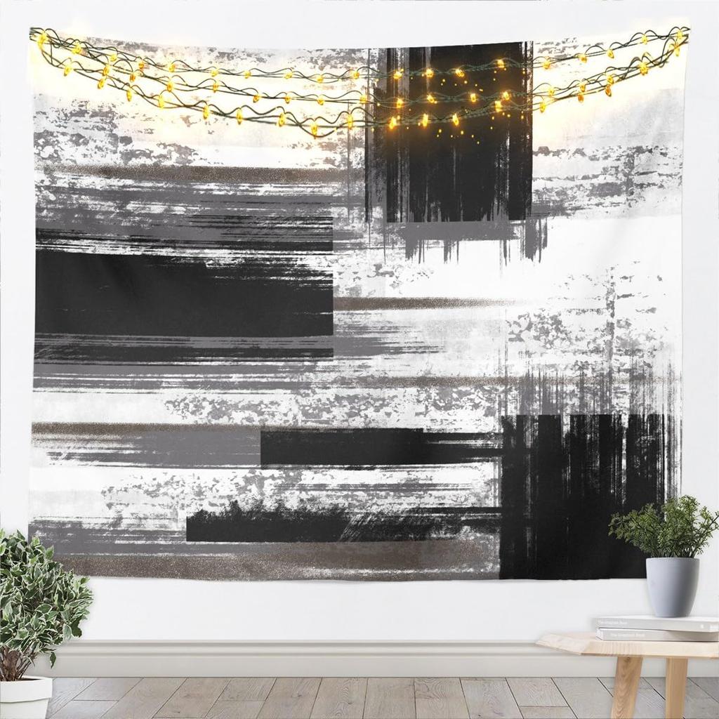 Black Black White Tapestry Kids Abstract Art Design Wall Art for womem Modern Geometric Wall Hanging Blanket Breathable Soft