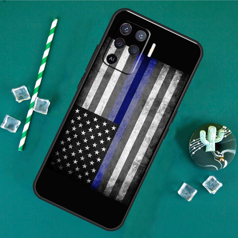 Police Thin Blue Line American Flag Phone Case For Oppo A18 A38 A58 A78 A98 A40 A60 A80 A91 A15 A17 A74 A94 A54 A57S A16 A76 A96