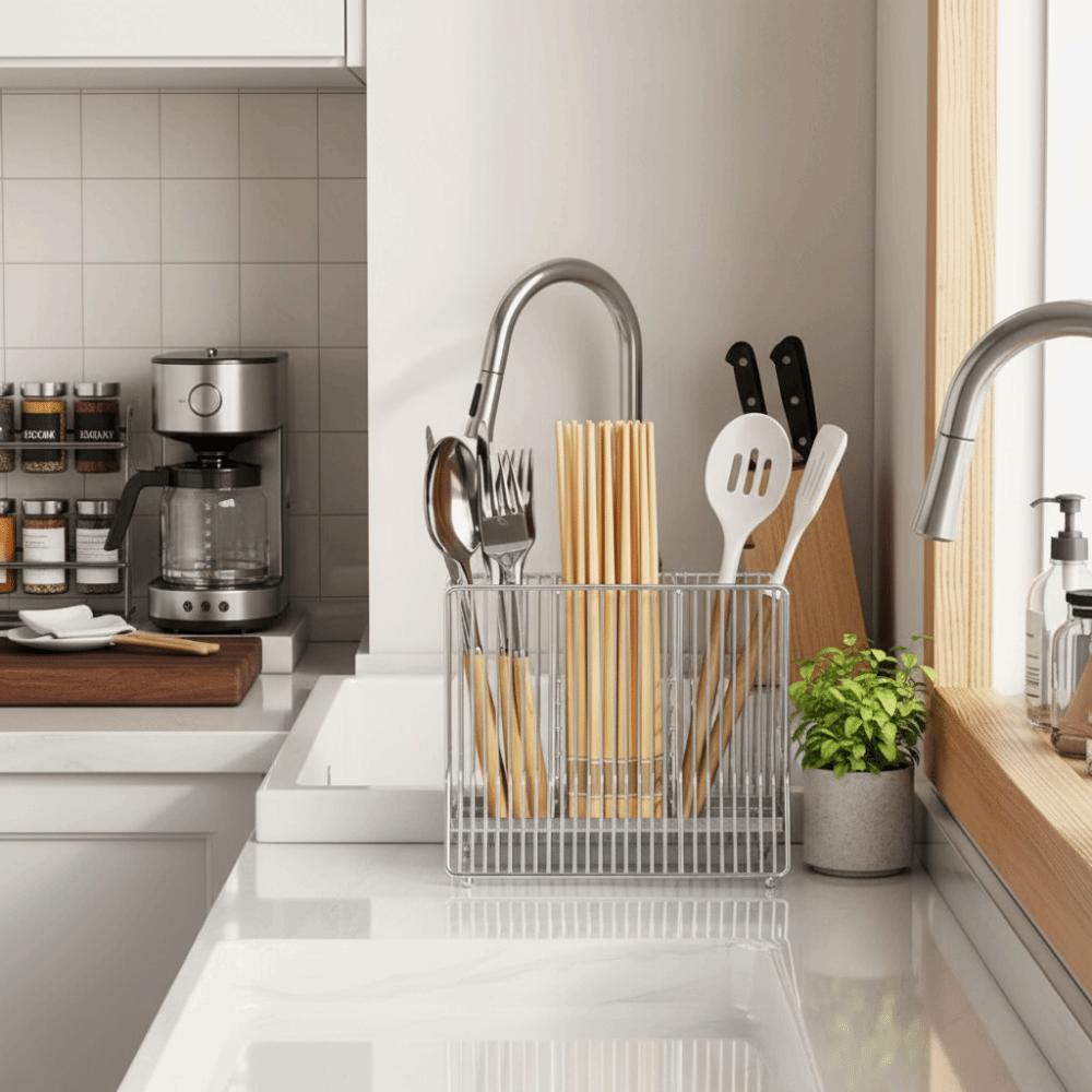 Space Saving Chopstick Storage Box Large Capacity Spoon Forks Storage Rack  Countertop