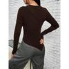 Damen Slim Fit Langarm T-Shirt, Asymmetrischer Rundhalsausschnitt Einfarbig Stricktop