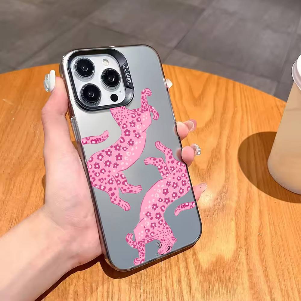 

HOT Luxury Leopard pattern Phone Case For iPhone17,16,15,14,13,12,11 Plus,Pro Max Black Candy Silver Plated Cover iPhone17air