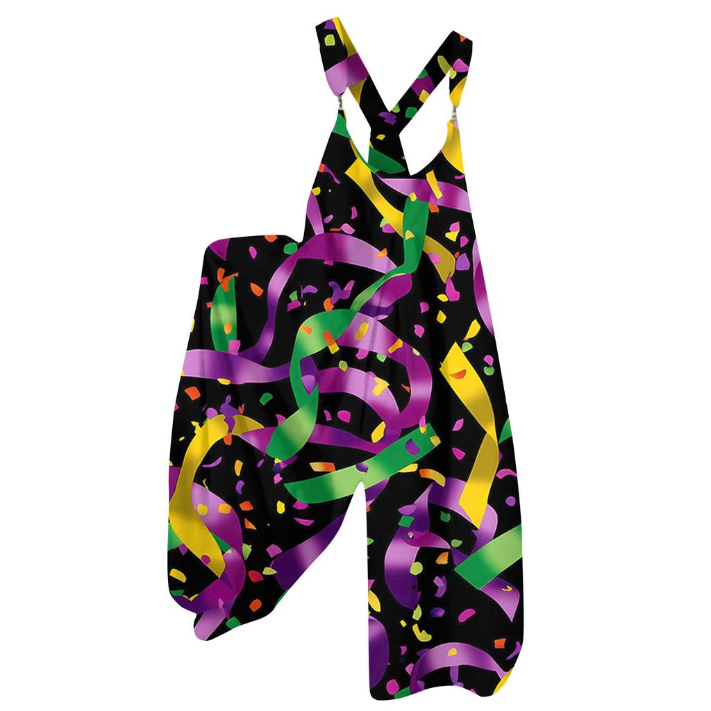 Damen Overalls Print Vintage Jumpsuit (Nicht verstellbare Träger)