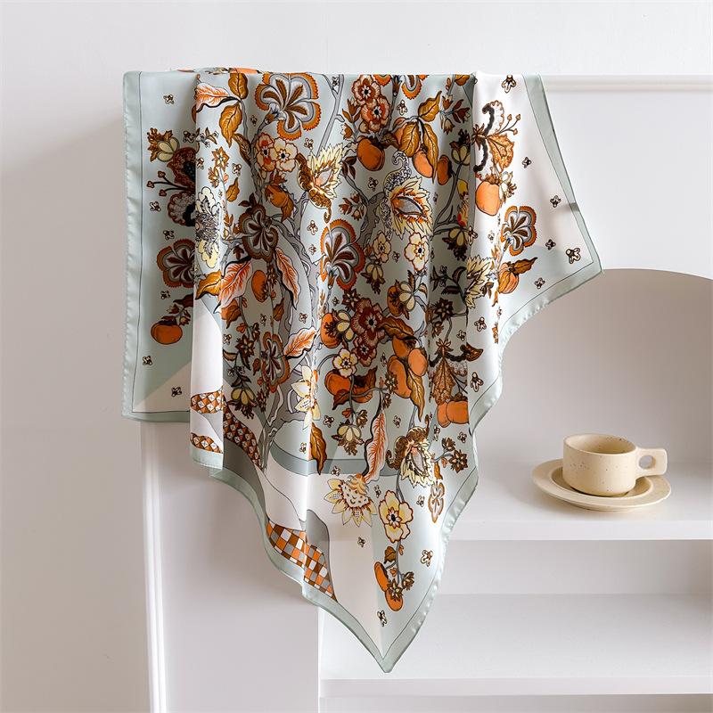 New floral small square scarf imitation silk scarf headscarf women's spring and summer scarf printed neck protection scarf professional scarf