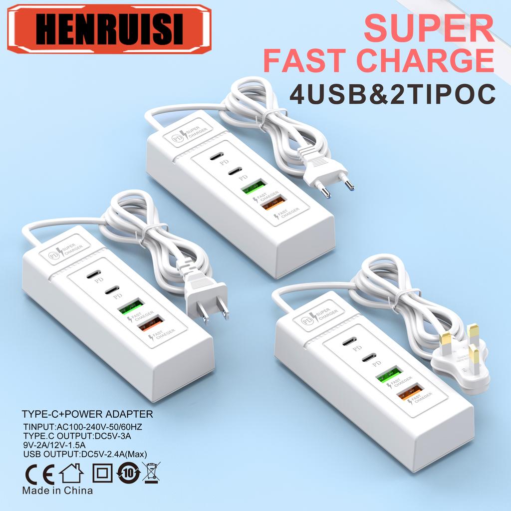 Carregador rápido com tomada USB tipo C 3.0, estação divisora de energia 5V4A, plugue de carregamento de telefone, tomada elétrica USB UE