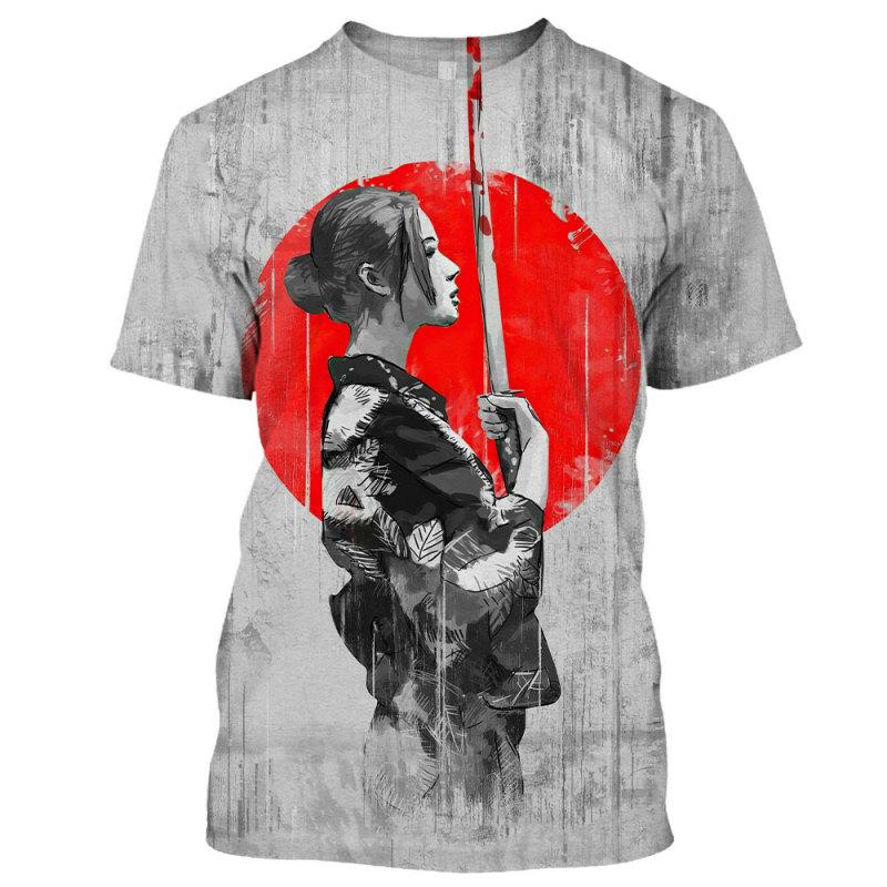 Japonská Geisha Samurai Pánské tričko s kulatým výstřihem Ležérní Topy s krátkým rukávem Pánské oblečení Letní Oversized Harajuku Streetwear