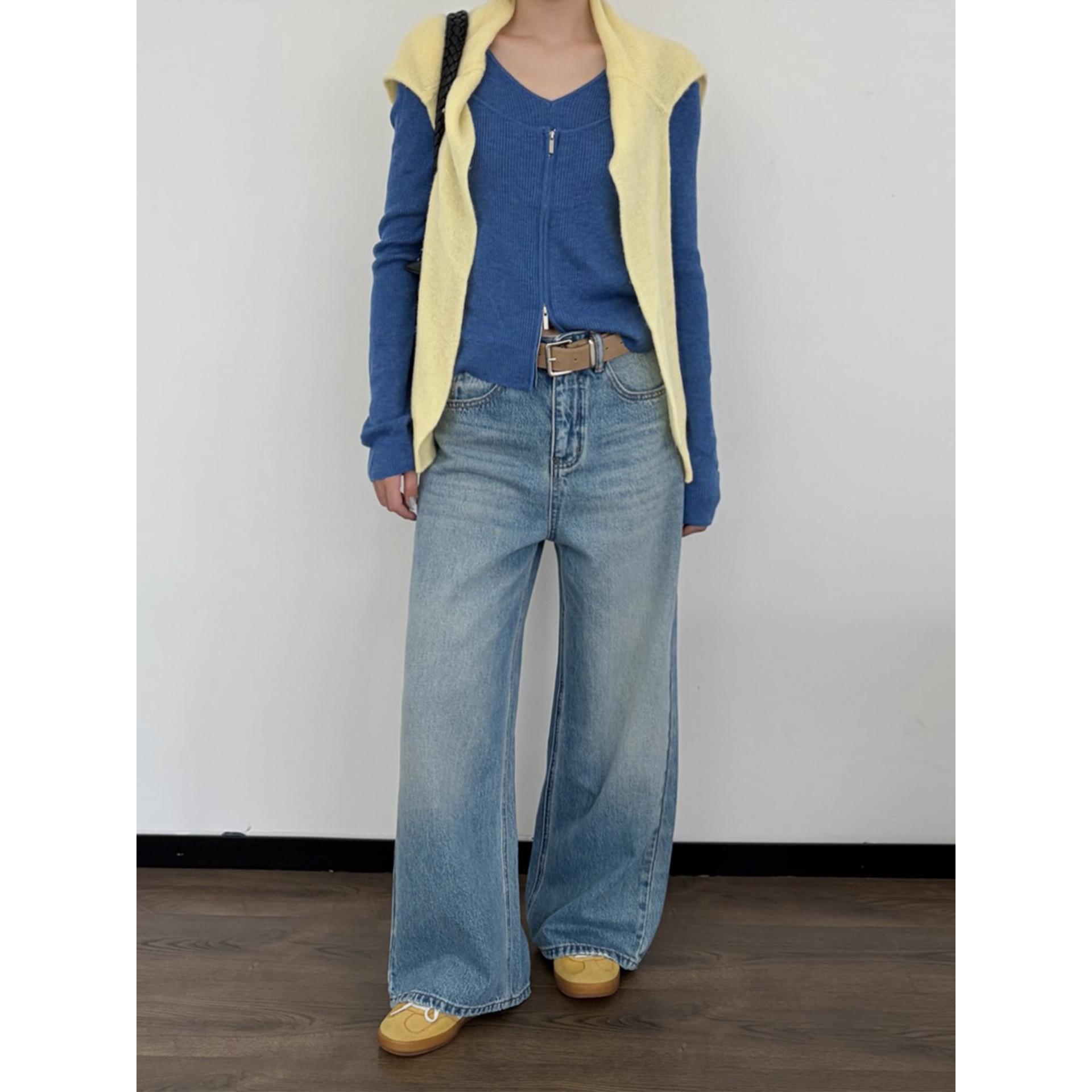 

Women s High-End Light Blue Wide Leg Jeans - Versatile Relaxed Fit Extra Large светло-синий