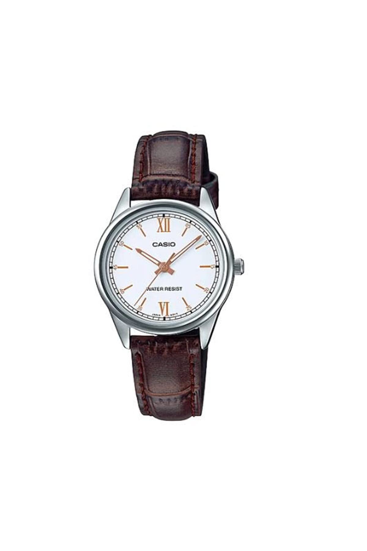 Casio Standard Analog Brown Leather Band White Dial Quartz LTP-V005L-7B3 Ladies  Watch, White, Movement. белый