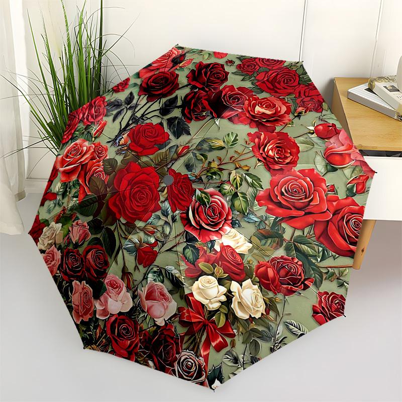 1 Stück Rose Floral Regenschirm-8-Rippen Verstärkt, Automatisches Öffnen, Leicht & Langlebig, Modeaccessoire für Außenbereich, Strand L0344