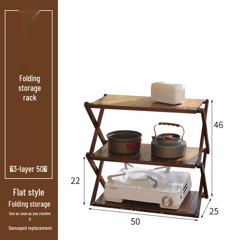 Multi-Layer Bamboo & Wood Folding Storage Rack for Outdoor Camping & Picnics