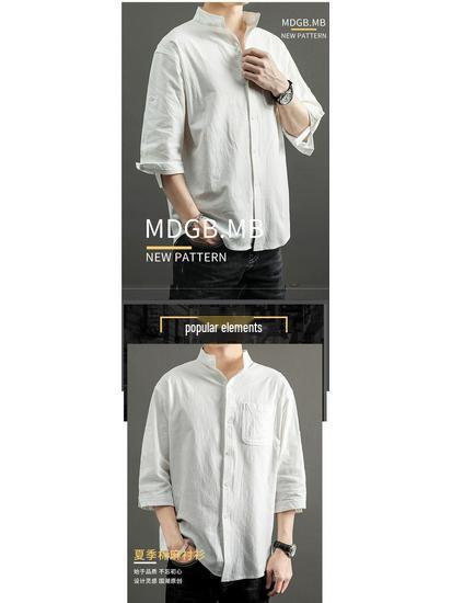 Men's Loose Fit Cotton & Linen Three-Quarter Sleeve Chinese Style Shirt
