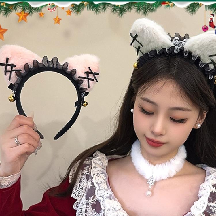 Lace Bowknot Cats Ear Hairhoop for Cats Women Roleplay Anime Maid Headband Party Costume Accessories Christmas Hairband