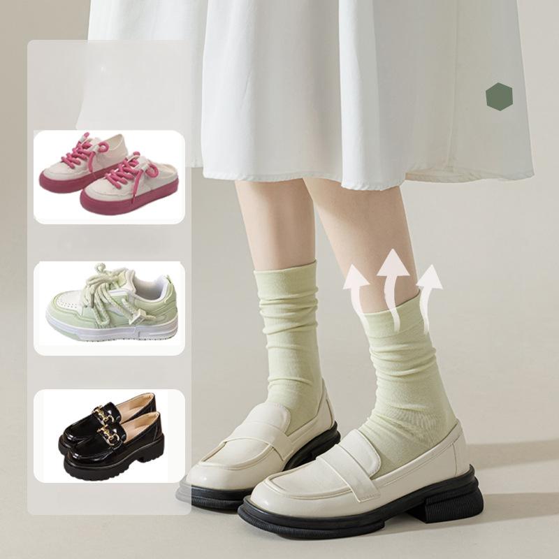 5 Pairs Solid Color Cotton Socks Medium Tube Knitted Loose Long Soft Spring Autumn Crew Casual Sock Black White Breathable Women Socks