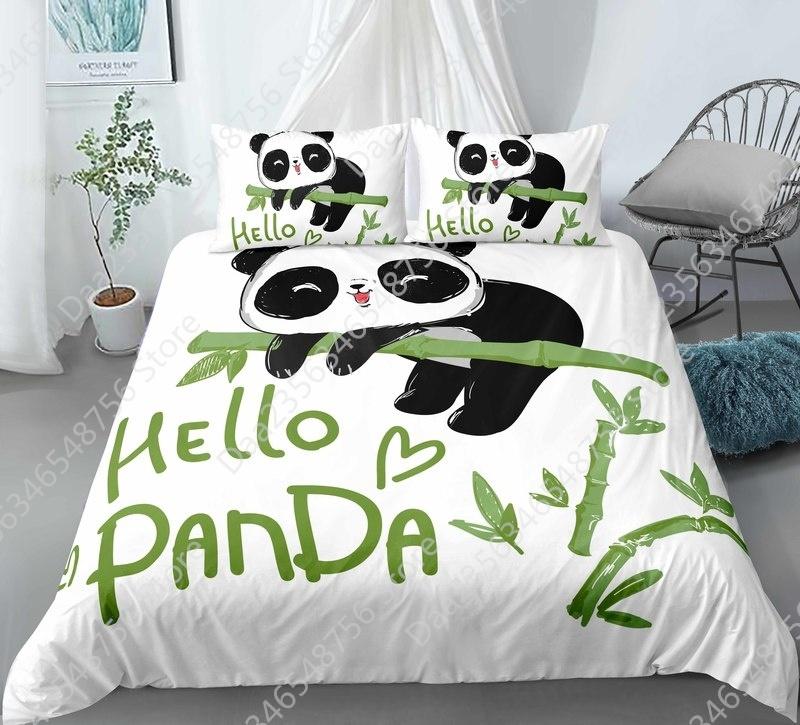 New Panda Bedding Set Single Twin Full Queen King Size Cartoon Animals Bed Set Aldult Kid Bedroom Duvetcover Sets 3D Anime 043
