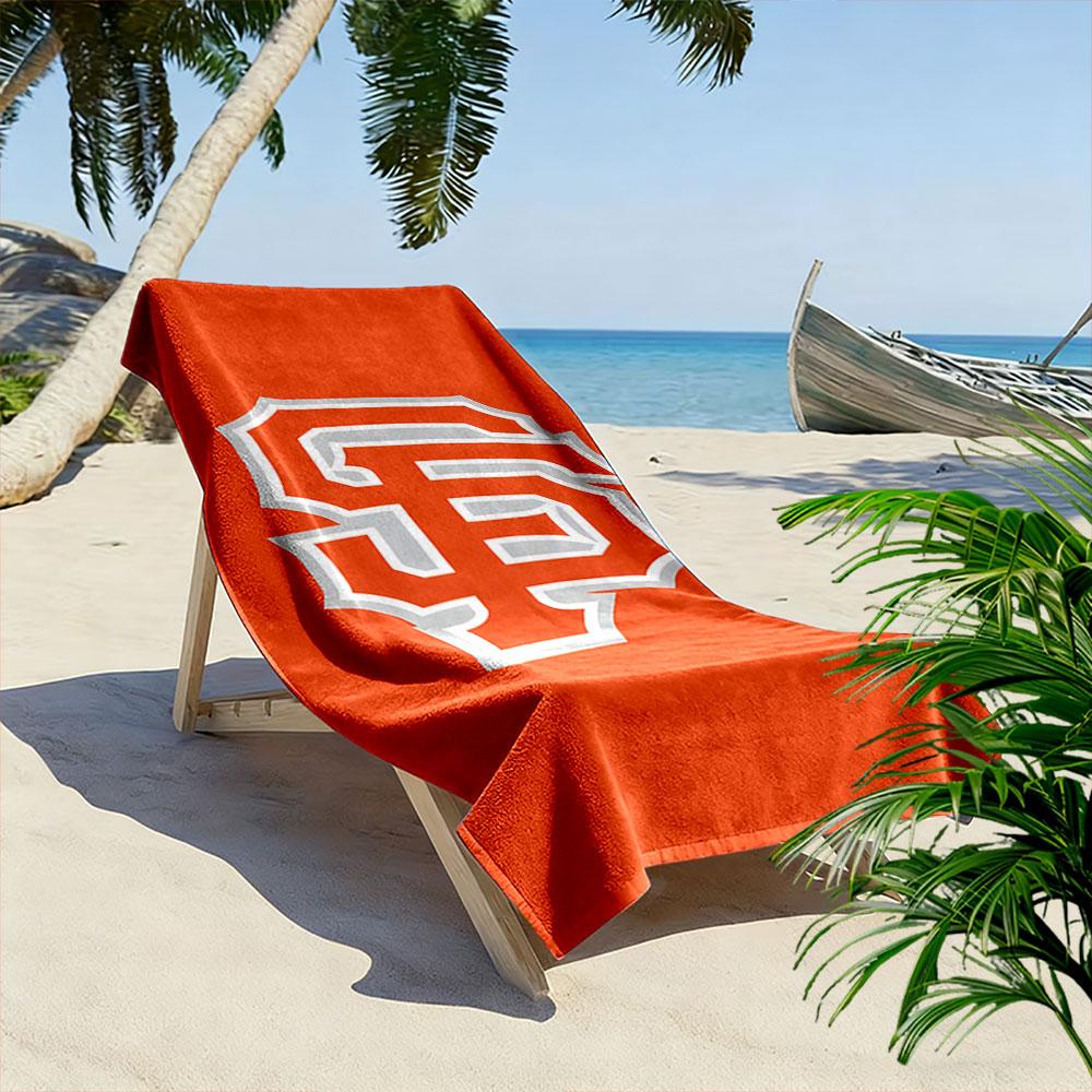 Orange SF Logo with White Outline Patterned beach towel quick dry perfect for travel outdoor sports jogging the beach and swimming